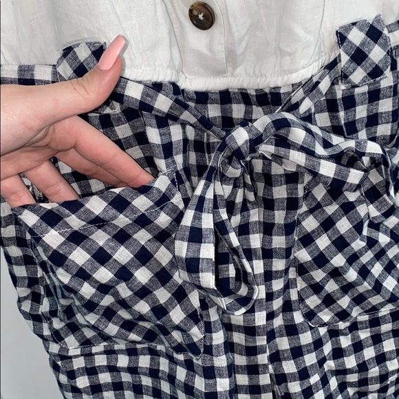 White and Navy Button-Up Romper - Picture 2 of 6